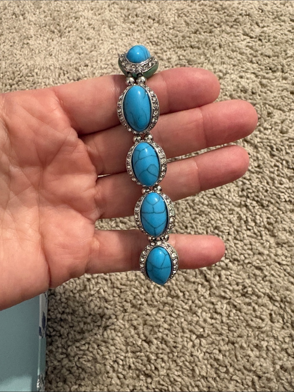Ann Taylor Mint Green and Turquoise Stretch Bracelet with Silver Accents
